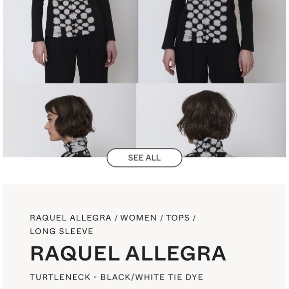 Raquel Allegra Women's Black and White Tye Dye Slim Fit Lightweight Turtleneck - Picture 2 of 14